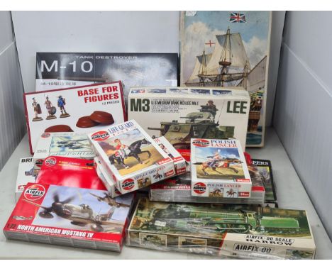 Nine boxed plastic Kits including Airfix 'Mayflower', Tamiya British S.A.S. Jeep, ARV M-10 Tank Destroyer, etc. boxed Airfix 