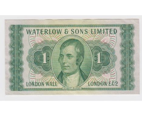Waterlow &amp; Sons Limited, London Wall, London E.C.2 advertising note, green with portrait of Robert Burns at centre, a ver