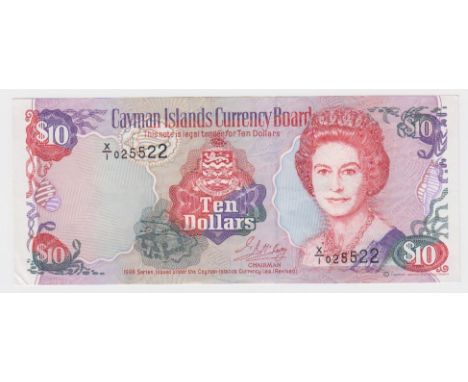 Cayman Islands 10 Dollars dated 1996, very scarce issue on EXPERIMENTAL paper with serial X/1 025522, portrait Queen Elizabet