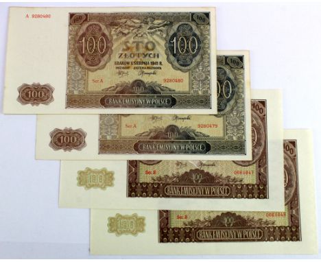 Poland (4) 100 Zlotych dated 1st March 1940, WWII London Counterfeit notes, a consecutively numbered pair Series B, serial 06