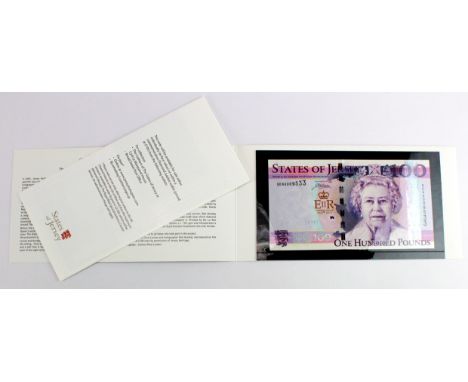 Jersey 100 Pounds issued 2012, commemorative issue Queen Elizabeth II Diamond Jubilee in presentation folder with leaflet, se