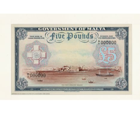 Malta, Government of Malta, Waterlow &amp; Sons designed obverse hand executed composite essay on board for a proposed 5 Poun