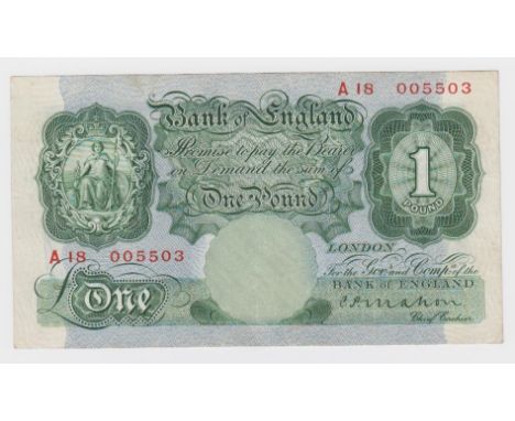Mahon 1 Pound issued 1928, FIRST SERIES A18 005503 (B212, Pick363a) pressed VF