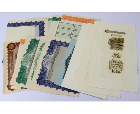 Manuscripts, PROOF share warrants, bonds, certificates etc. including Ionian Bank Limited PROOFS of share warrants (6), plus 