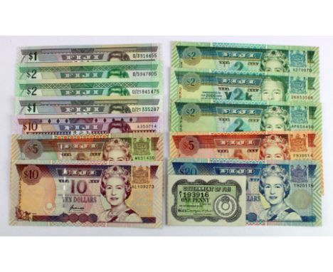 Fiji (13), a good group of Queen Elizabeth II portrait notes, 20 Dollars, 10 Dollars, 5 Dollars, 2 Dollars, 1 Dollar date ran