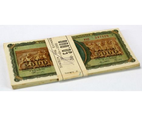Greece 5000 Drachmai (40) dated 19th July 1943, the majority in consecutively numbered runs, in original bank band (Pick119b)