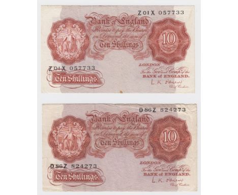 O'Brien 10 Shillings (2) issued 1955, FIRST RUN 'D86Z' prefix, also FIRST RUN of LAST SERIES 'Z01X' prefix, serial D86Z 82427