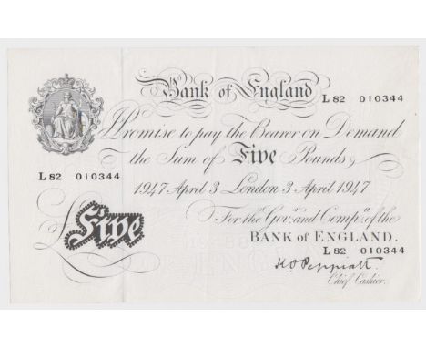 Peppiatt 5 Pounds dated 3rd April 1947, serial L82 010344, London issue on thin paper (B264, Pick343) light centre fold, orig
