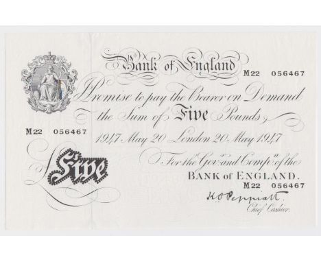 Peppiatt 5 Pounds dated 20th May 1947, last year of issue, serial M22 056467, London issue on thin paper (B264, Pick343) very