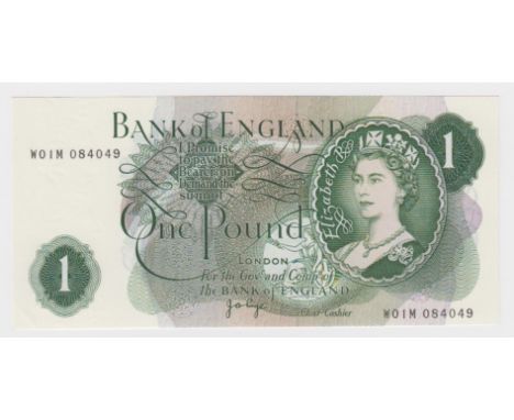 Page 1 Pound issued 1970, scarce FIRST RUN REPLACEMENT note 'W01M' prefix, serial W01M 084049 (B321, Pick374g) very light sig