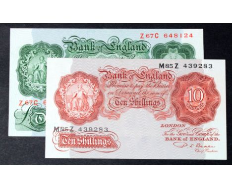 Beale (2), 10 Shillings issued 1950, serial M85Z 439283 (B266), 1 Pound issued 1950, serial Z67C 648124 (B268) light dents in