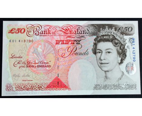 Lowther 50 Pounds issued 1999, FIRST PREFIX of mid series, serial K01 413790 (B385, Pick388b) EF+