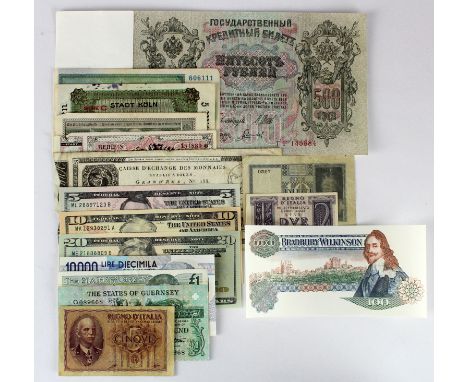 World (16), small group comprising large Russia 500 Rubles dated 1912 about Uncirculated, France Caisse d'Exchange des Monnai