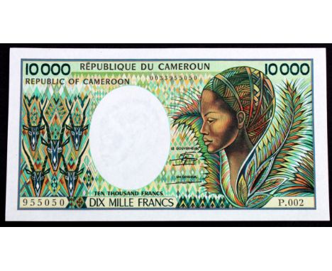 Cameroun 10,000 Francs issued 1981, serial P.002 955050 (TBB B406a, Pick20) very light signs of handling, about Uncirculated 