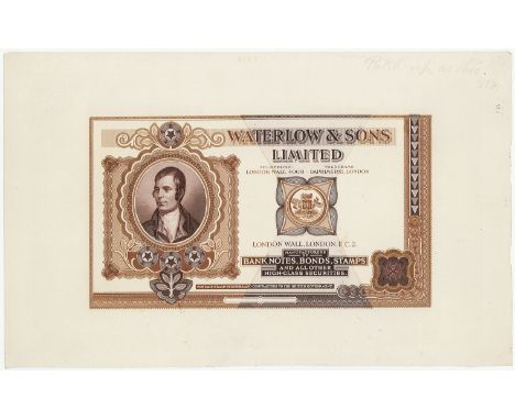 Waterlow &amp; Sons Limited advertising note, brown with portrait of Robert Burns at left, composite with sections pasted in,