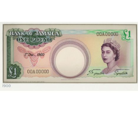 Jamaica, Bank of Jamaica, Waterlow &amp; Sons designed obverse and reverse hand executed composite essay on board for a propo