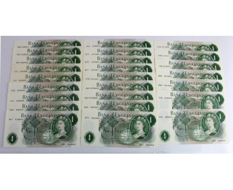 O'Brien 1 Pound (25), a collection of Series C Portrait notes, some consecutive numbers and first series notes seen (B281, Pi