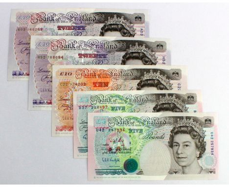 Gill &amp; Kentfield (5), Gill 20 Pounds issued 1991 FIRST SERIES serial A03 166268 (B358), 5 Pounds issued 1990 serial B37 2