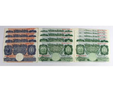 Peppiatt 1 Pound (13), comprising Blue WW2 emergency issued 1940 (4), all with highest prefix number '99' (B249), post war is