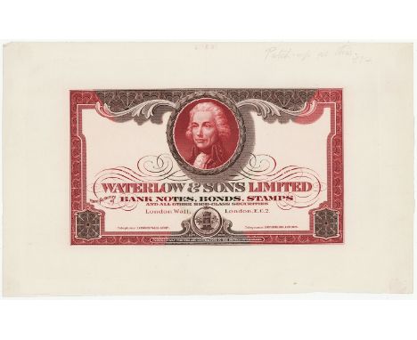 Waterlow &amp; Sons Limited advertising note, red and light brown with portrait of Nelson at top centre, composite with secti