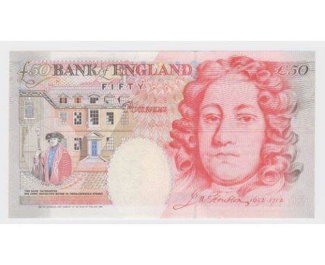 Lowther 50 Pounds issued 1999, serial K27 776786 (B385, Pick388b) light dents in paper, about Uncirculated