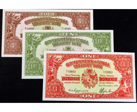 Tonga (3), 1 Pound dated 2nd December 1966, serial D/1 53852 (TBB B111t, Pick11e), 10 Shillings dated 3rd November 1966, seri