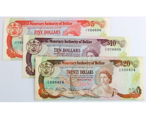 Belize (3), 20 Dollars, 10 Dollars &amp; 5 Dollars dated 1st June 1980, first date of new portrait issue (TBB B202 - B204, Pi