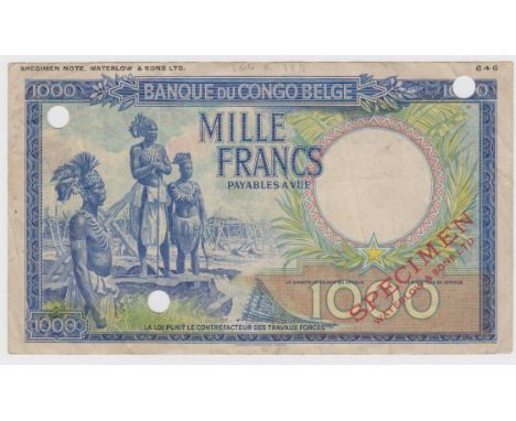 Belgian Congo 1000 Francs COLOUR TRIAL SPECIMEN (circa 1944 - 1947), this being blue and multicoloured while the actual issue