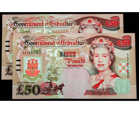 Gibraltar 50 Pounds (2) dated 1st December 2006, Winston Churchill portrait on reverse, a consecutively numbered pair, serial