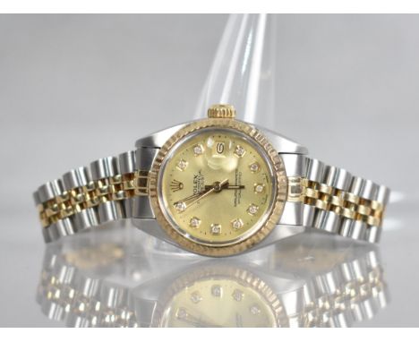 A Ladies 18ct Yellow Gold and Stainless Steel Rolex Oyster Perpetual DateJust Superlative Chronometer Wristwatch Having a Gil