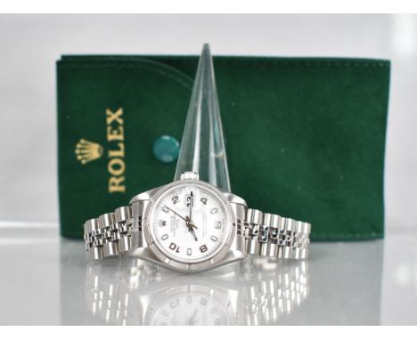 A Ladies Rolex Oyster Perpetual Date Superlative Chronometer Wristwatch, White Enamel Face with Arabic and Luminous Baton Hou