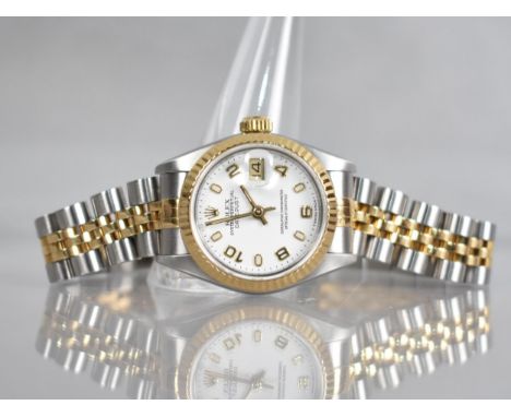 A Ladies 18ct Gold and Stainless Steel Rolex Oyster Perpetual Datejust Superlative Chronometer, White Enamel Dial with Mixed 