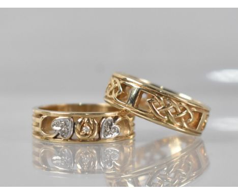 Two 9ct Gold Rings in the Clogau Style, Diamond Mounted Example with White Metal Heart Shaped Decoration, Stamped Internally 