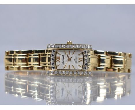A Limited Edition Gold Plated Stainless Steel Ingersoll 'Diamond' Ladies Wristwatch, Textured Silvered Rectangular Dial with 