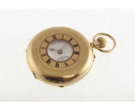 A 9ct half-hunter top wind engine turned J.W.Benson pocket watch, working, uncracked dial, H/M London 1964, approx gross weig