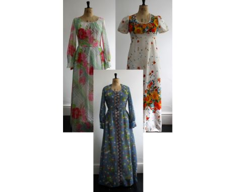 A trio of late 1960s/ early 1970s maxi dresses including CARNEGIE and HORROCKSES.1 x CARNEGIE Scoop neckline A-line maxi dres