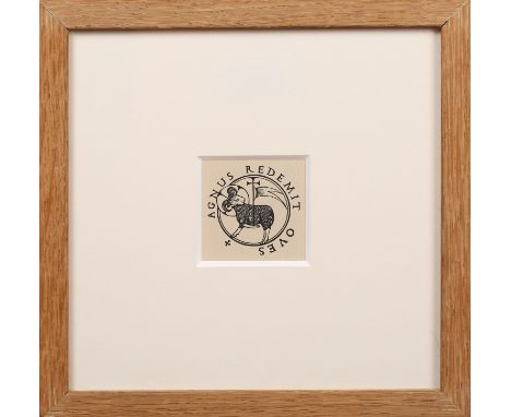 Eric Gill - 'Agnus Redemit Oves', woodcut on paper, published by Douglas Cleverdon circa 1929, labels verso, 5cm x 5cm, withi