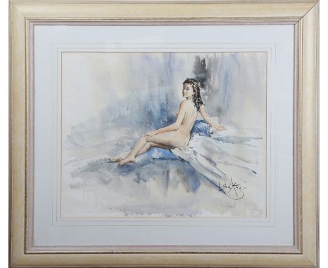 Gordon King - Reclining Female Nude, 20th century watercolour, signed, 43cm x 53cm, within a painted wood frame, together wit