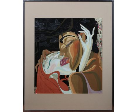 Murphy, British School - Two Figures in an Embrace, 20th century acrylic with gouache, signed and dated '75, 54.5cm x 48cm, w