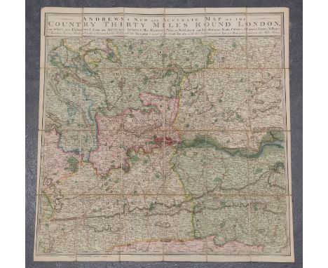 John Andrews - 'Andrews's New and Accurate Map of the Country Thirty Miles Round London…', engraving with hand-colouring in 2