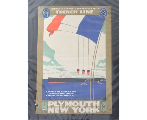 Compagnie Générale Transatlantique - 'French Line, Plymouth, New York' (Ocean Liner Travel Poster), lithograph in colours, pu