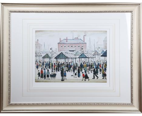 After L.S. Lowry - 'Market Scene, Northern Town', 20th century colour print, published by the Lowry Collection, Salford and F