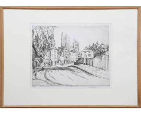 Edgar Holloway - 'Canterbury', monochrome etching on laid paper, signed and editioned 1/50 in pencil, dated 1980, 27.5cm x 33