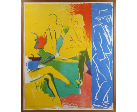 Allen Jones - 'A Birthday Party for Bill and Lesley', 20th century lithograph in colours, signed, titled, dated '85 and inscr