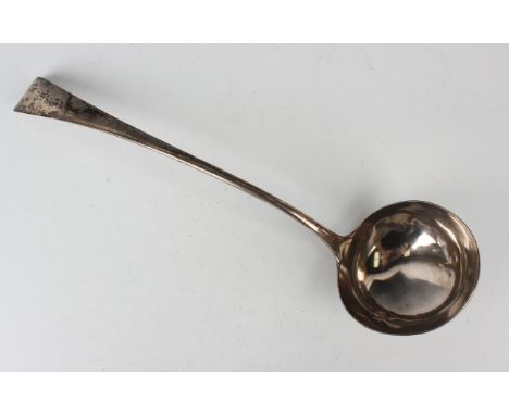 A George III silver Old English pattern soup ladle, London 1762 by Benjamin Cartwright II, weight 230.7g, length 36cm.Buyer’s