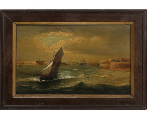 British School - View of the Entrance to Portsmouth Harbour from the Solent, late 19th century oil on panel, 16.5cm x 27cm, w