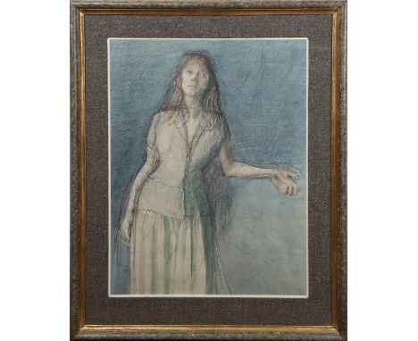 Circle of John Ward - Three-quarter Length Portrait of a Young Lady, 20th century pastel with watercolour on laid paper, 58cm