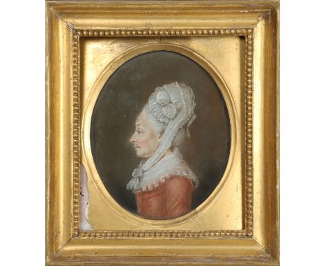 Circle of Thomas Hickey - Portrait of a Lady wearing a Red Dress and Lace Bonnet and Shawl, late 18th/early 19th century past