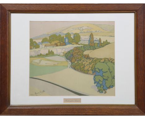 Nancy Smith - 'Washington Sussex', lithograph in colours, signed and dated 1919 in pencil, 30cm x 33.5cm, within a stained wo