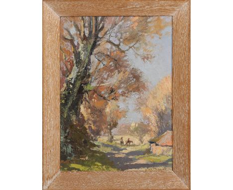 Jack Merriott - 'Near Greatham', oil on board, signed recto, titled label verso, 35cm x 24.5cm, within a limed oak frame.Buye